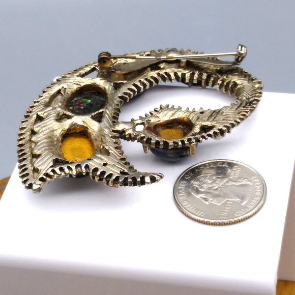 Vintage Royal Blues Paisley Swirl Brooch, Har Style Florenza Style, Gold Tone - Picture 4 of 4